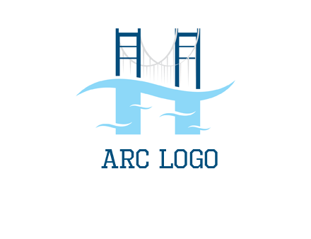 waves and bridge letter h logo