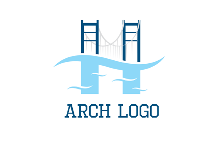 waves and bridge letter h logo