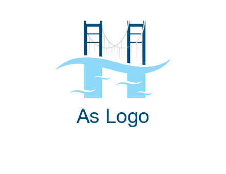 waves and bridge letter h logo