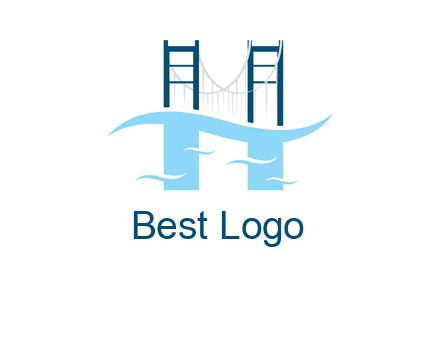 waves and bridge letter h logo