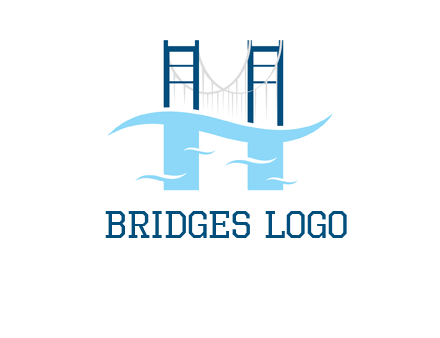 waves and bridge letter h logo