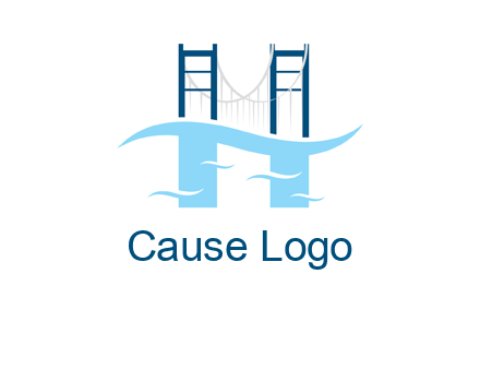 waves and bridge letter h logo