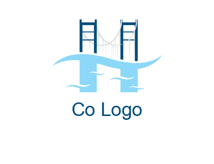 waves and bridge letter h logo