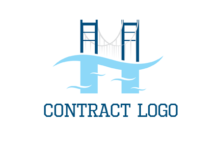 waves and bridge letter h logo