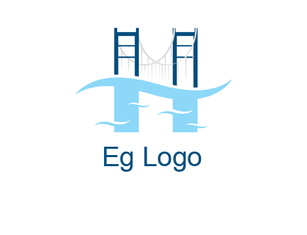 waves and bridge letter h logo
