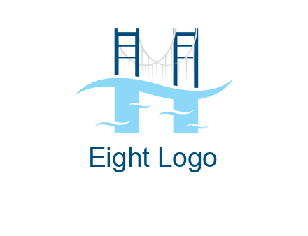 waves and bridge letter h logo