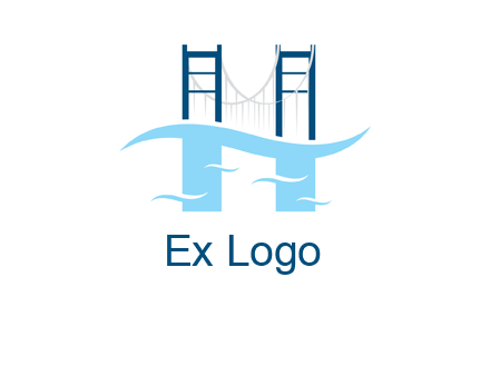 waves and bridge letter h logo