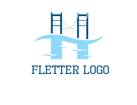 waves and bridge letter h logo