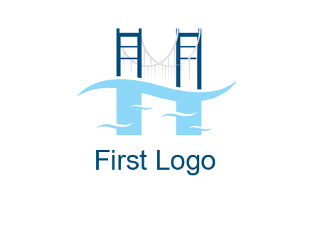 waves and bridge letter h logo