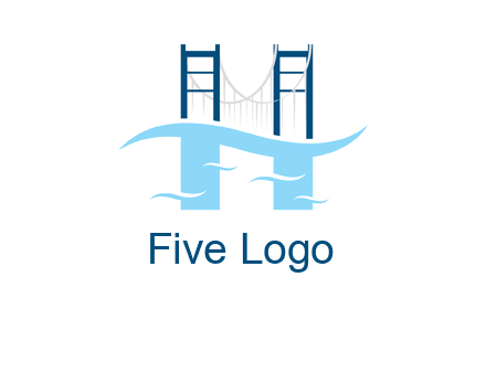 waves and bridge letter h logo