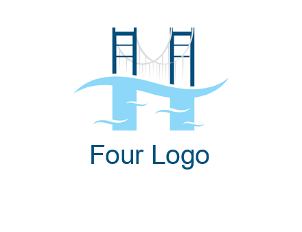 waves and bridge letter h logo
