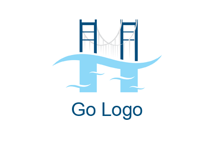 waves and bridge letter h logo
