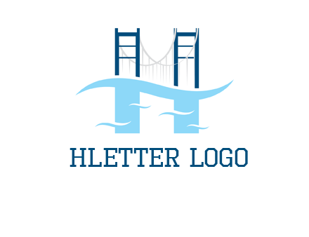 waves and bridge letter h logo