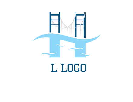 waves and bridge letter h logo