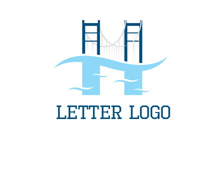 waves and bridge letter h logo