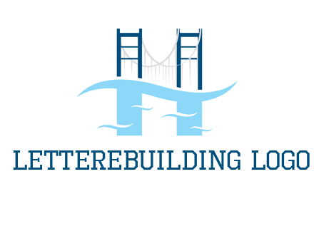 waves and bridge letter h logo