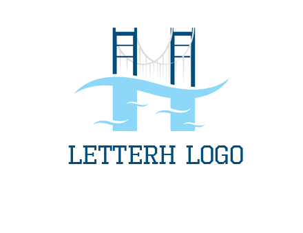 waves and bridge letter h logo