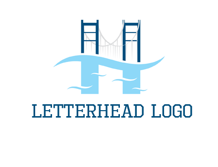 waves and bridge letter h logo