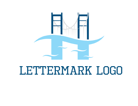 waves and bridge letter h logo
