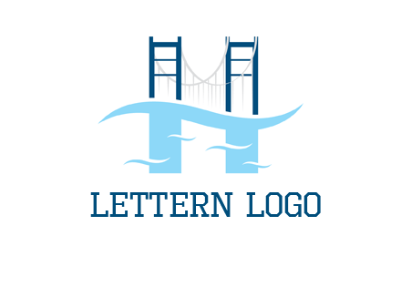 waves and bridge letter h logo