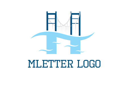 waves and bridge letter h logo