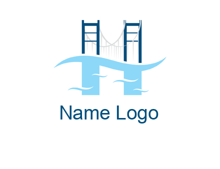 waves and bridge letter h logo