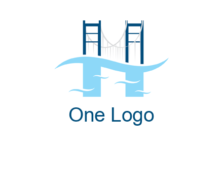 waves and bridge letter h logo