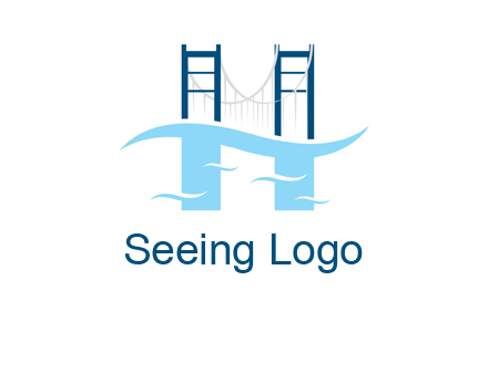 waves and bridge letter h logo
