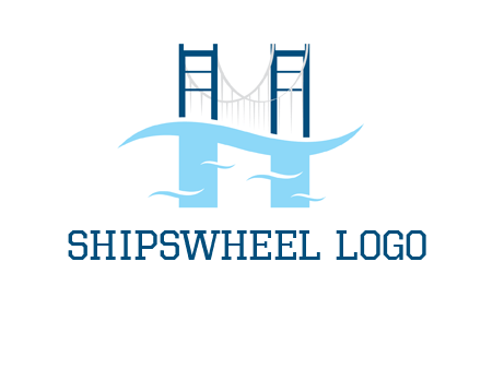 waves and bridge letter h logo