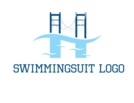 waves and bridge letter h logo