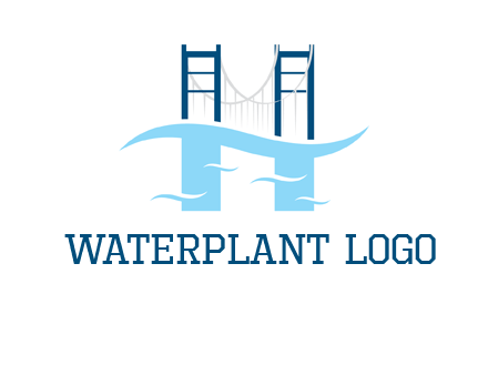 waves and bridge letter h logo