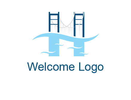 waves and bridge letter h logo