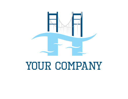 waves and bridge letter h logo