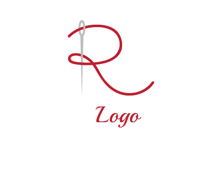 letter R with needle and thread logo