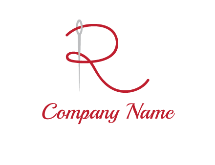 letter R with needle and thread logo