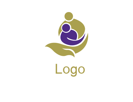 abstract mother and child on hand healthcare logo