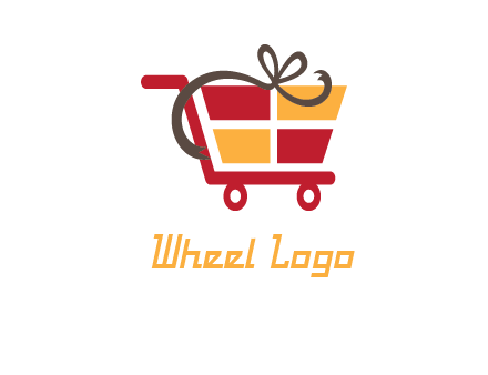gift box shopping cart with ribbon icon
