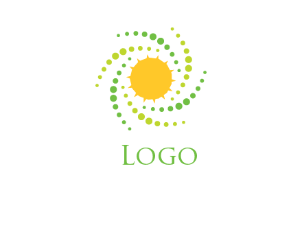 Halftone dots circle with sun logo