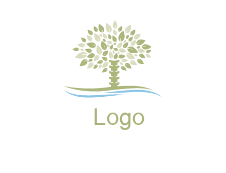 swoosh and isolated leaves vase garden logo
