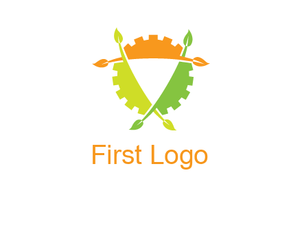 gear and leaves shield logo