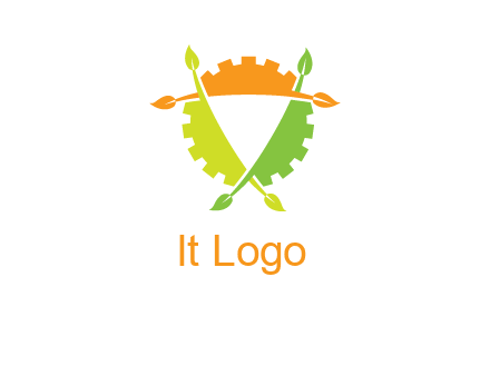 gear and leaves shield logo