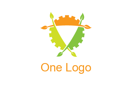 gear and leaves shield logo