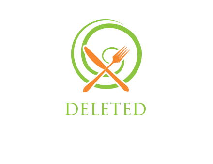 fork and knife in front of spiral logo
