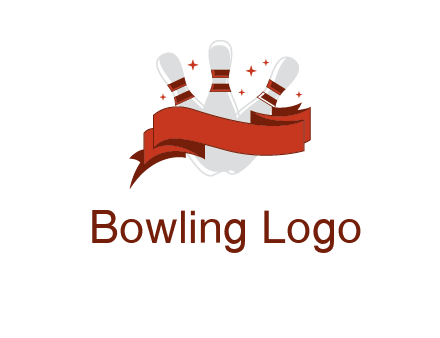 ribbon around bowling pins games logo