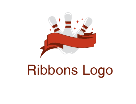 ribbon around bowling pins games logo