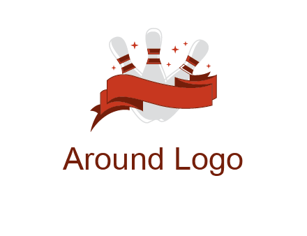 ribbon around bowling pins games logo