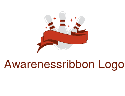 ribbon around bowling pins games logo