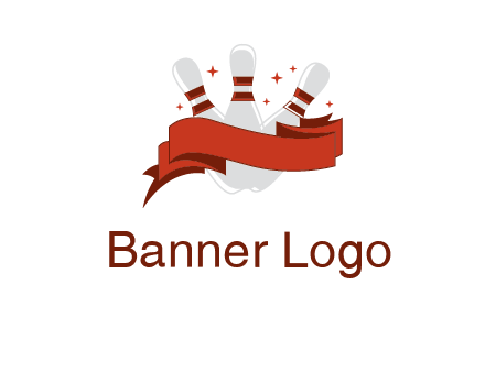 ribbon around bowling pins games logo
