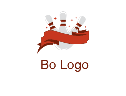 ribbon around bowling pins games logo