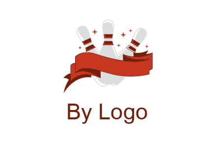 ribbon around bowling pins games logo